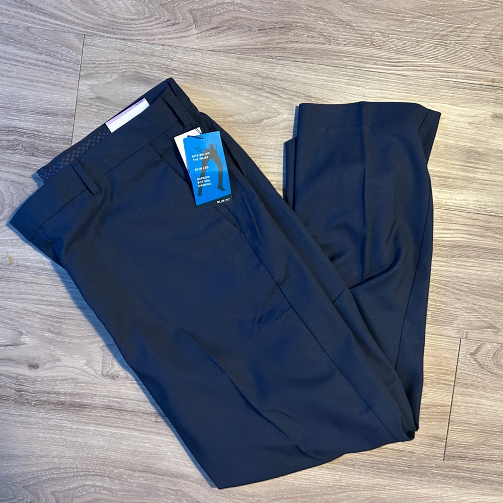New! Perry Ellis 38x30 Slim Fit Navy Dress Pants NWT Dark Blue Office Business